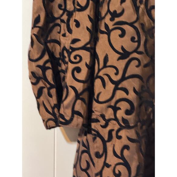 Art to Wear Bronze Taffeta Opera Coat Velvet Flocked Scroll Pleated Collar - Picture 3 of 6